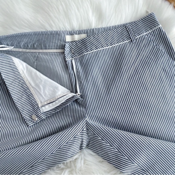 MaxMara Stripe Straight Leg Pants Trousers Silk Cotton Blend Crop Cream Blue - Picture 7 of 14